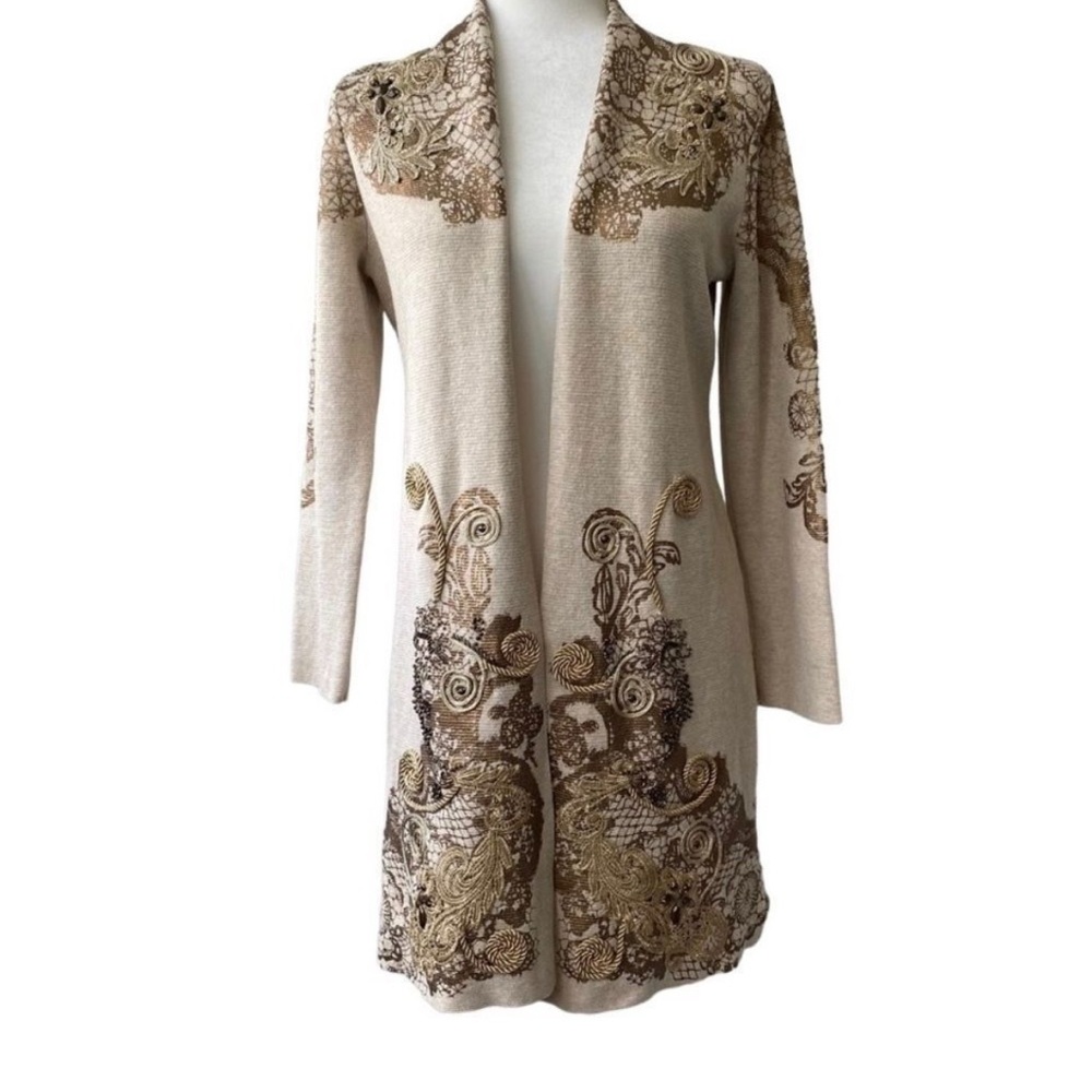 Chico’s Open Front Duster Scroll Lace Sweater SZ 0